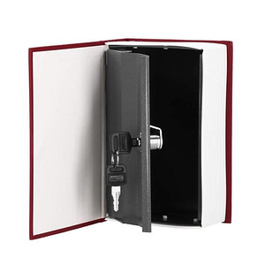 Seif, caseta valori, cutie metalica cu cheie, portabila, tip carte, visiniu, 20x6.5x26.5 cm, Springos